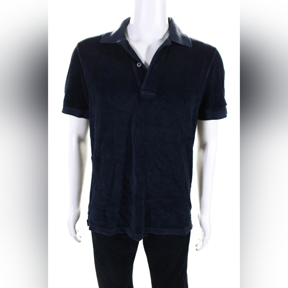 Tom Ford Mens Navy Terry Cotton Collar Short Sleeve Polo Shirt Size 52